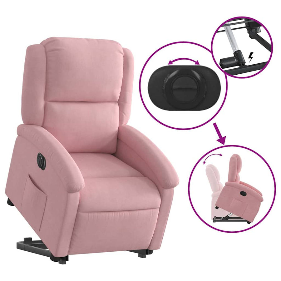 Sta-op-stoel elektrisch verstelbaar fluweel roze