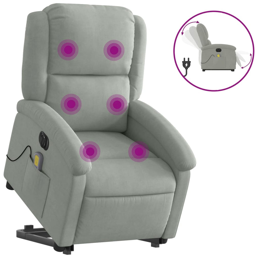 Sta-Op-Massagestoel Fluweel Lichtgrijs Ja Elektrisch verstelbaar