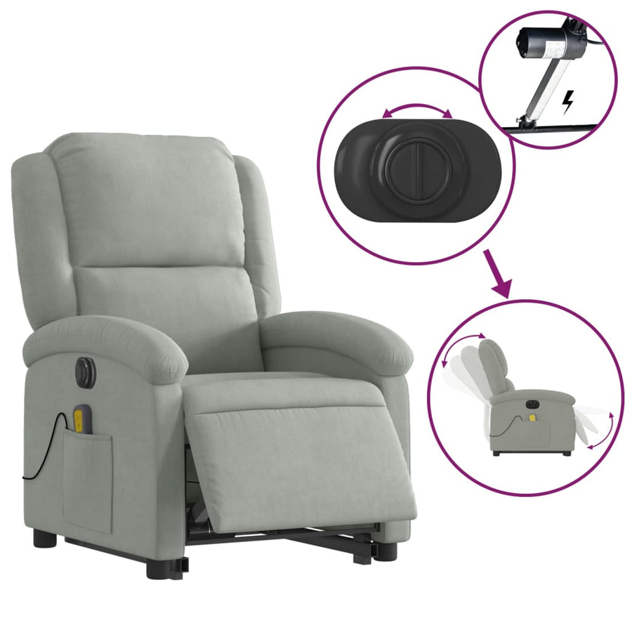 Sta-Op-Massagestoel Fluweel Lichtgrijs Ja Elektrisch verstelbaar