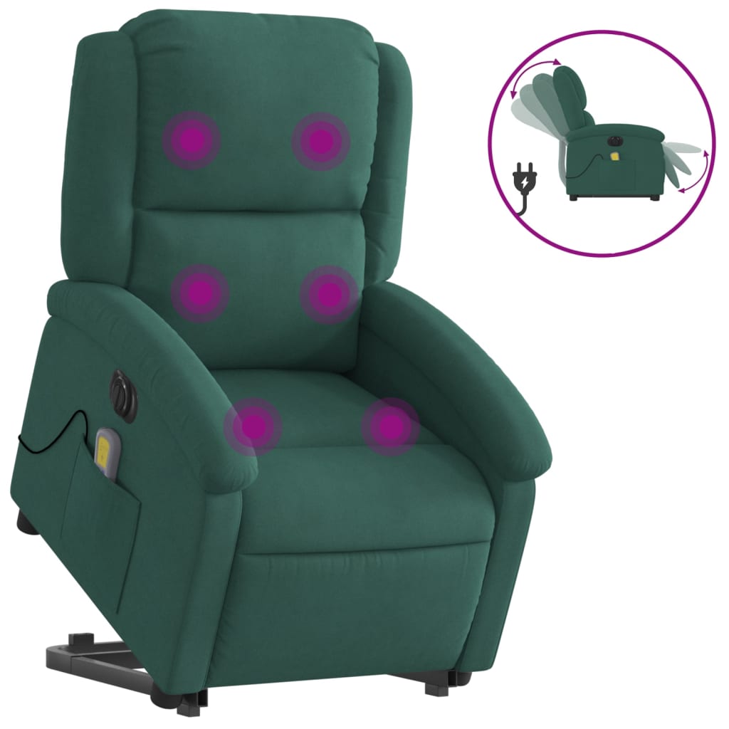 Sta-Op-Massagestoel Fluweel Donkergroen Ja Elektrisch verstelbaar