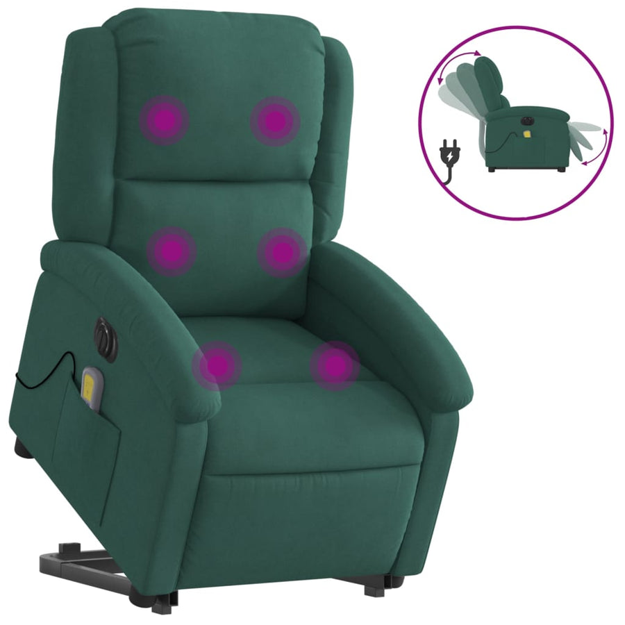 Sta-Op-Massagestoel Fluweel Donkergroen Ja Elektrisch verstelbaar