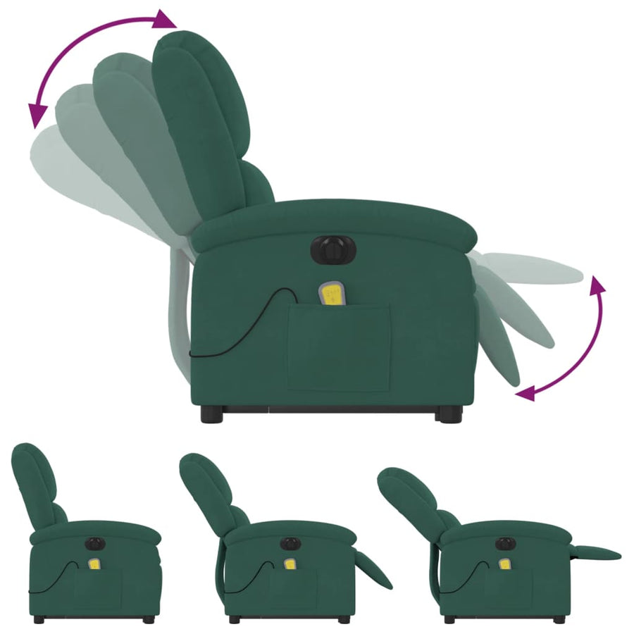 Sta-Op-Massagestoel Fluweel Donkergroen Ja Elektrisch verstelbaar