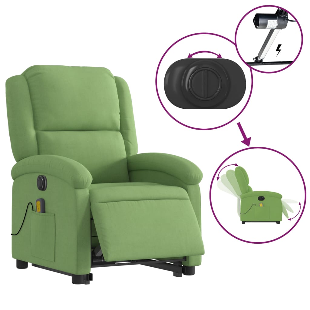 Sta-op-massagestoel elektrisch verstelbaar fluweel lichtgroen