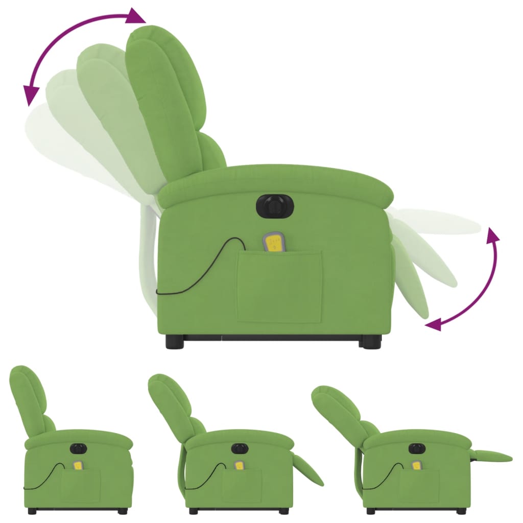 Sta-op-massagestoel elektrisch verstelbaar fluweel lichtgroen