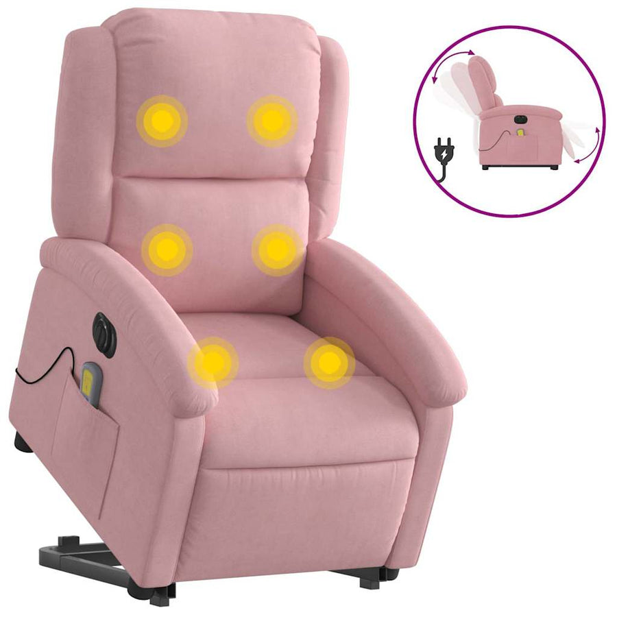 Sta-op-massagestoel elektrisch verstelbaar fluweel roze