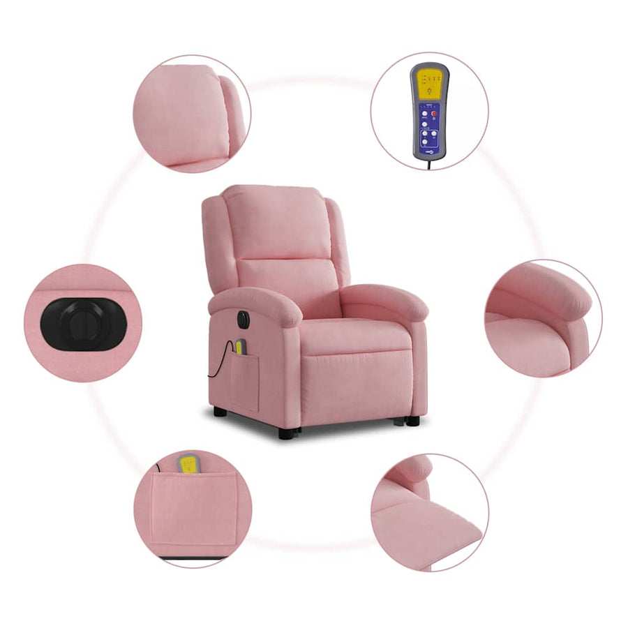 Sta-op-massagestoel elektrisch verstelbaar fluweel roze