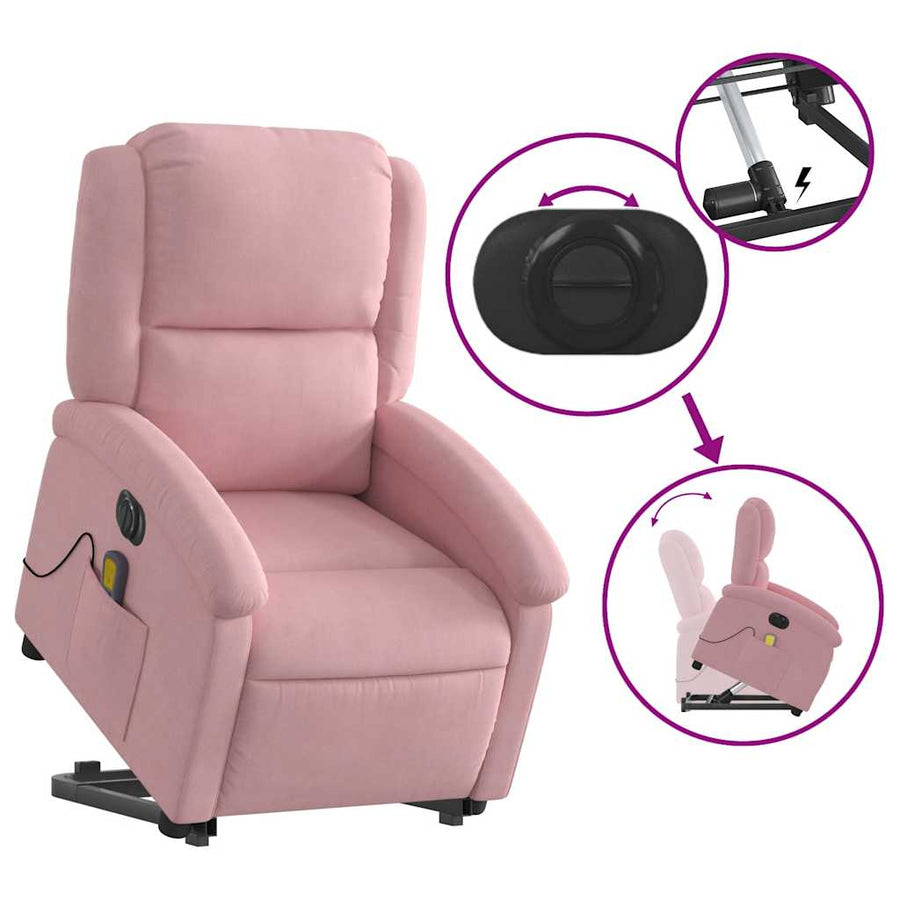 Sta-op-massagestoel elektrisch verstelbaar fluweel roze