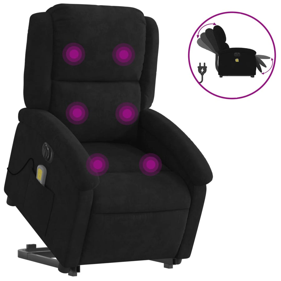 Sta-Op-Massagestoel Fluweel Zwart Ja Elektrisch verstelbaar