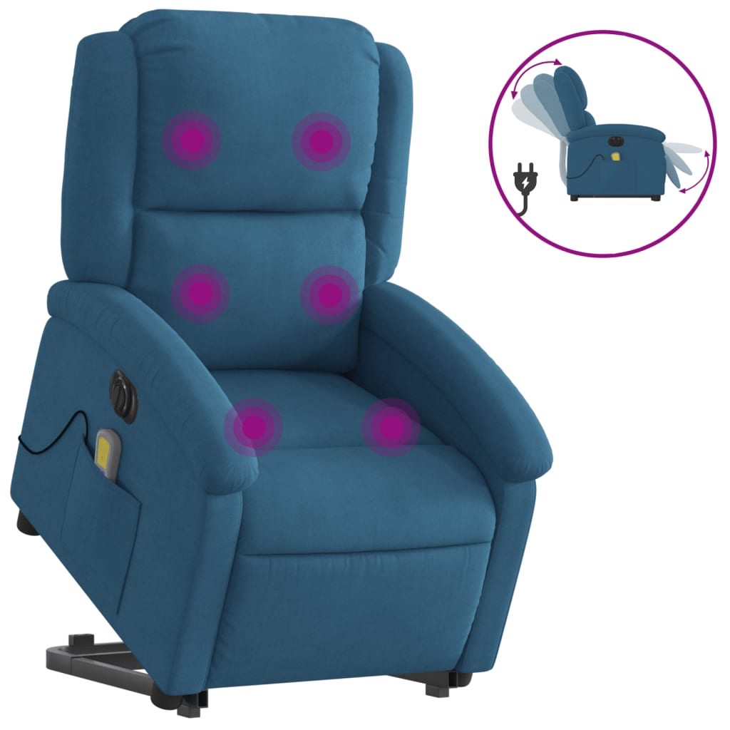 Sta-Op-Massagestoel Fluweel Blauw Ja Elektrisch verstelbaar