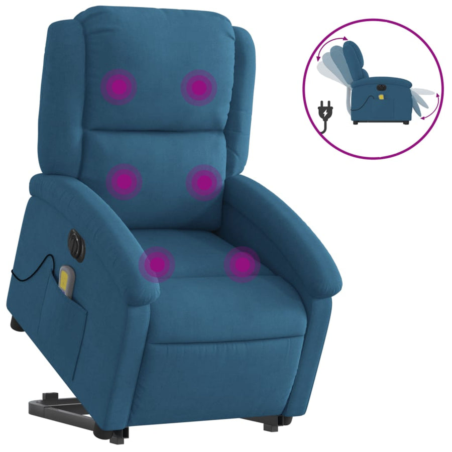 Sta-Op-Massagestoel Fluweel Blauw Ja Elektrisch verstelbaar