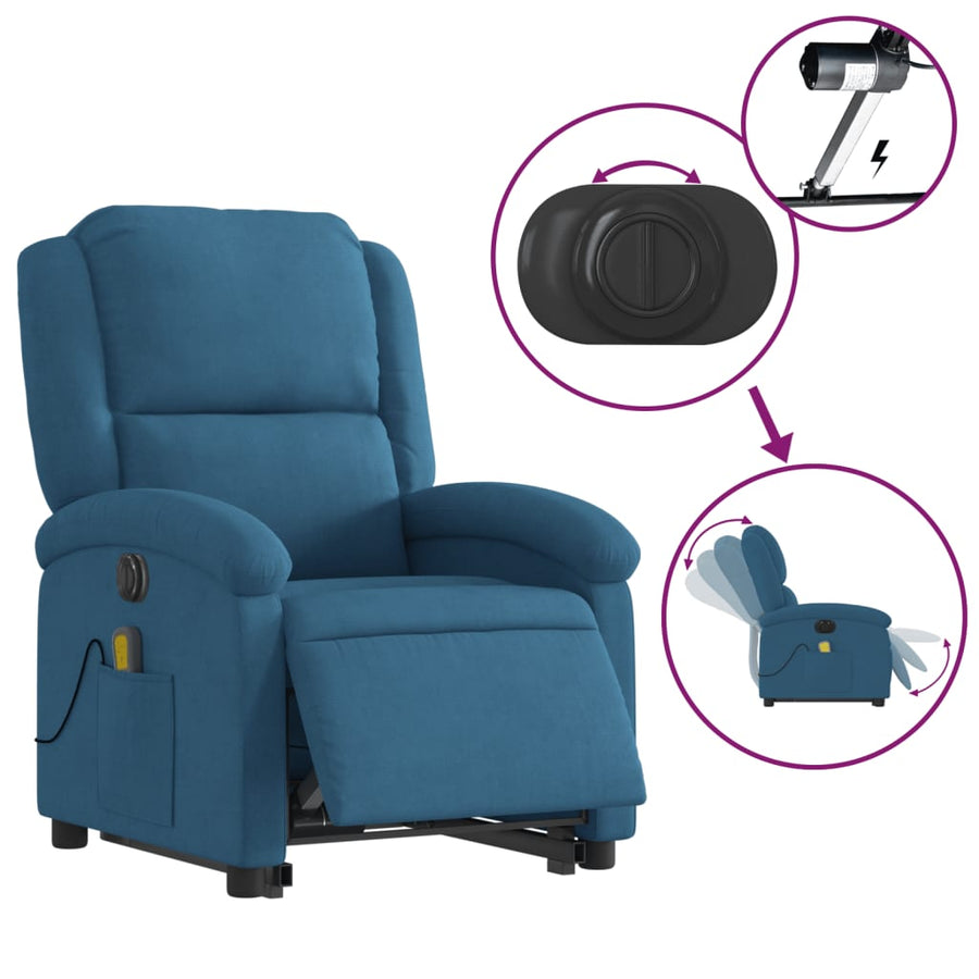 Sta-Op-Massagestoel Fluweel Blauw Ja Elektrisch verstelbaar