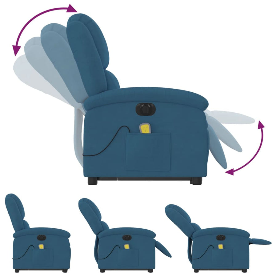Sta-Op-Massagestoel Fluweel Blauw Ja Elektrisch verstelbaar