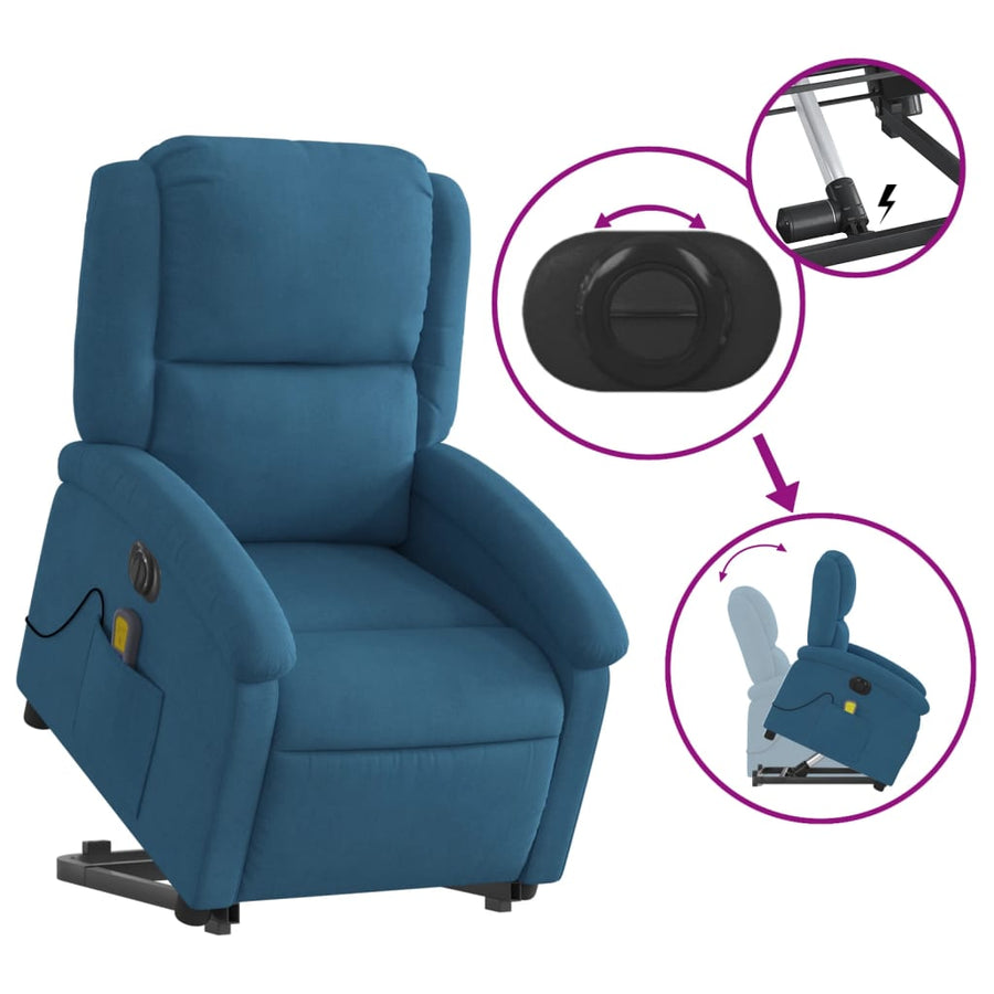 Sta-Op-Massagestoel Fluweel Blauw Ja Elektrisch verstelbaar