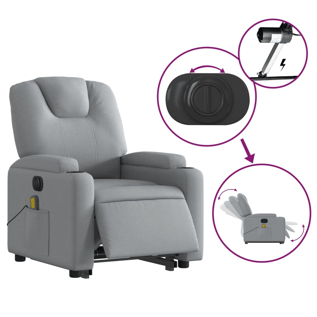 Sta-Op-Massagestoel Stof Lichtgrijs Ja Elektrisch verstelbaar