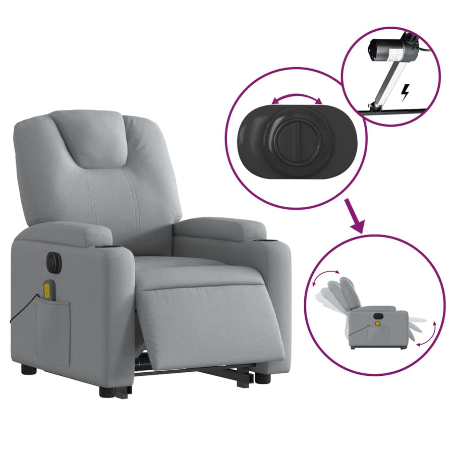 Sta-Op-Massagestoel Stof Lichtgrijs Ja Elektrisch verstelbaar