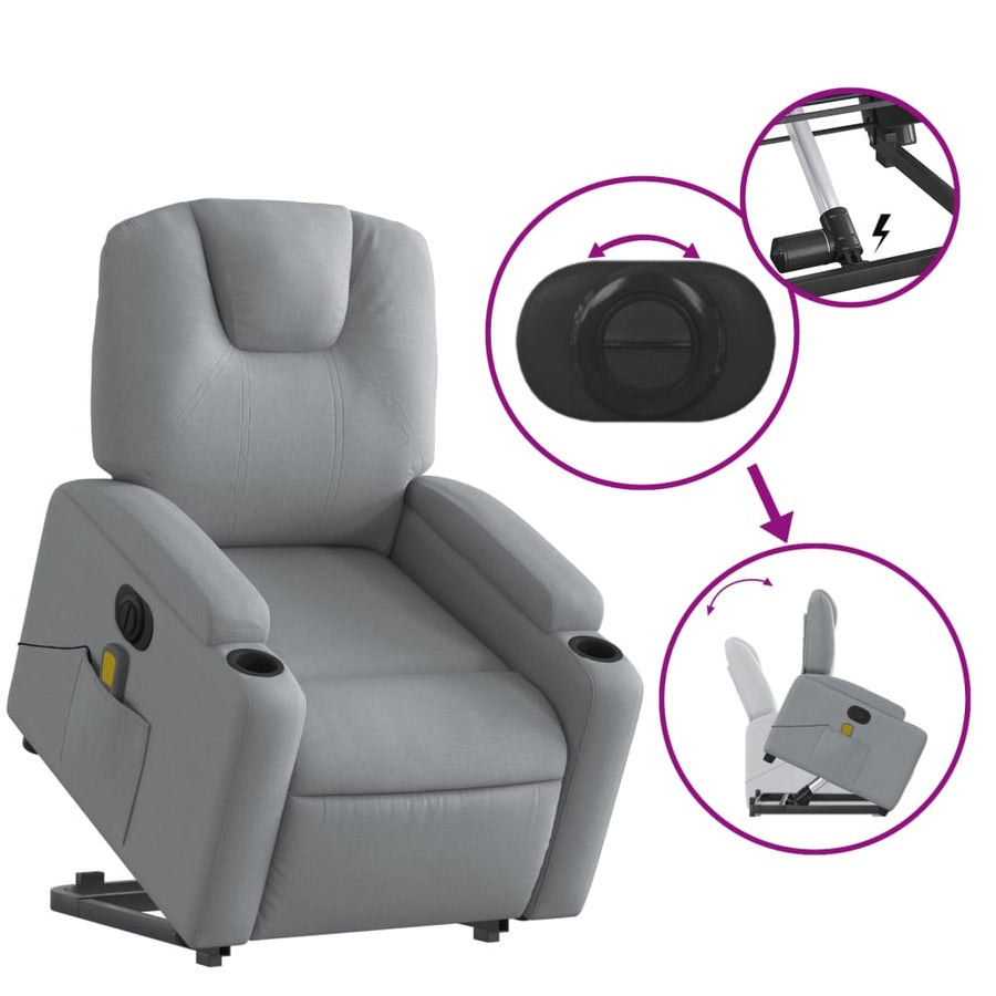 Sta-Op-Massagestoel Stof Lichtgrijs Ja Elektrisch verstelbaar
