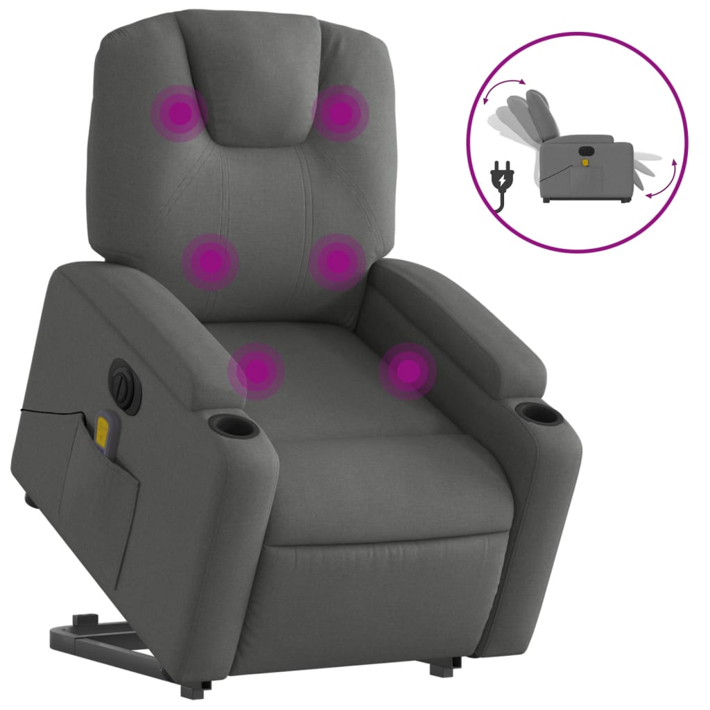 Sta-Op-Massagestoel Stof Donkergrijs Ja Elektrisch verstelbaar