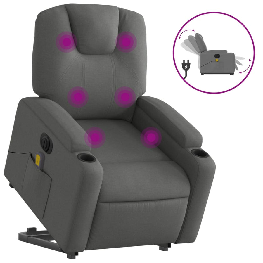Sta-Op-Massagestoel Stof Donkergrijs Ja Elektrisch verstelbaar