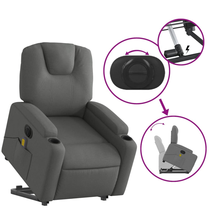Sta-Op-Massagestoel Stof Donkergrijs Ja Elektrisch verstelbaar