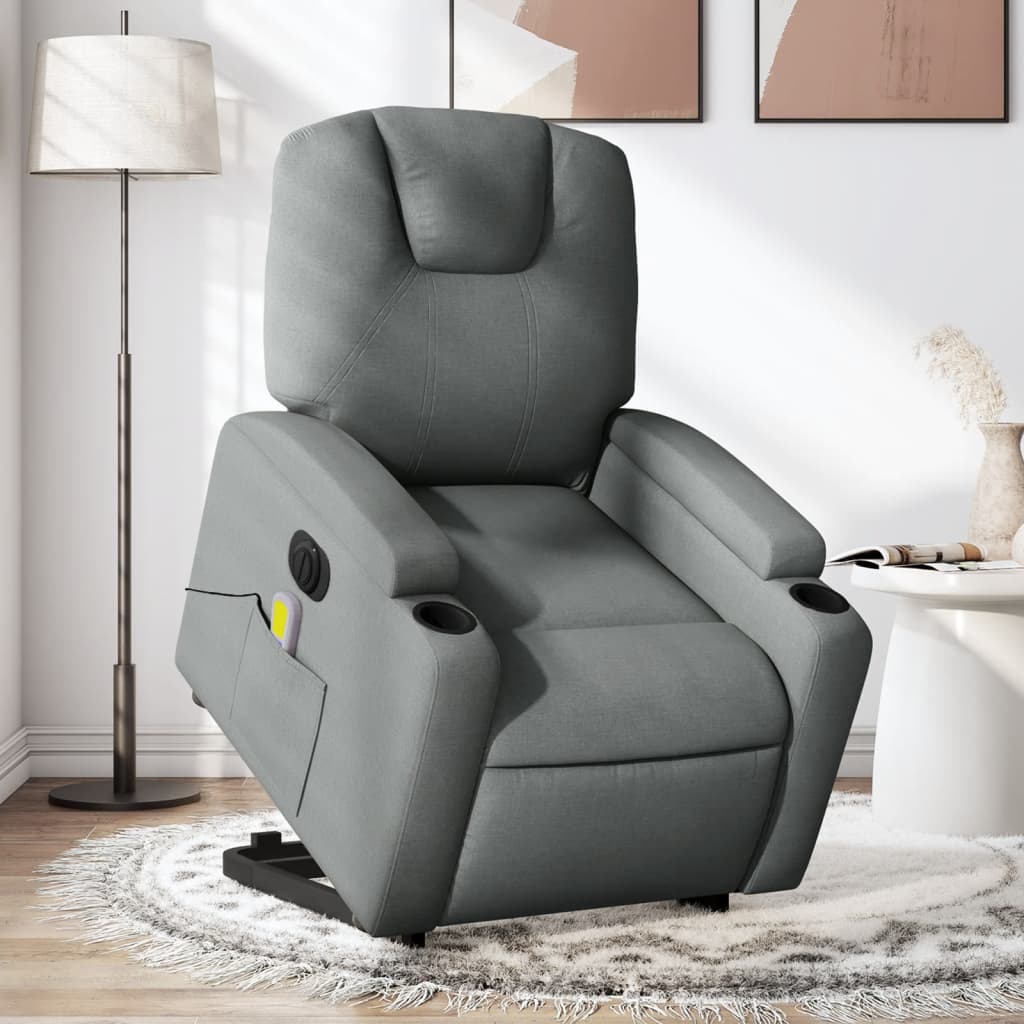 Sta-Op-Massagestoel Stof Donkergrijs Ja Elektrisch verstelbaar