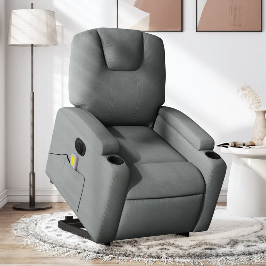 Sta-Op-Massagestoel Stof Donkergrijs Ja Elektrisch verstelbaar
