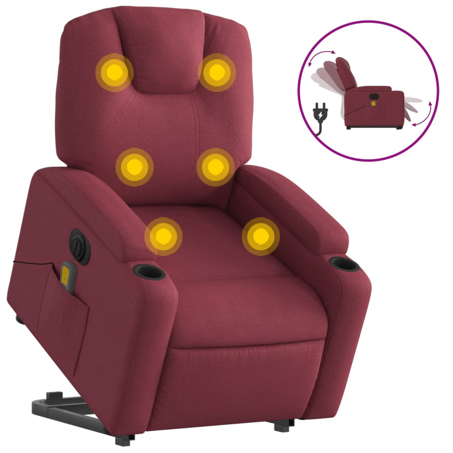 Sta-Op-Massagestoel Stof Wijnrood Ja Elektrisch verstelbaar