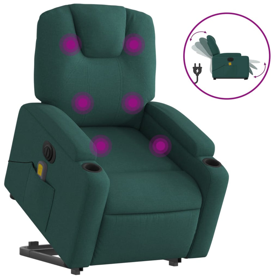 Sta-Op-Massagestoel Stof Donkergroen Ja Elektrisch verstelbaar
