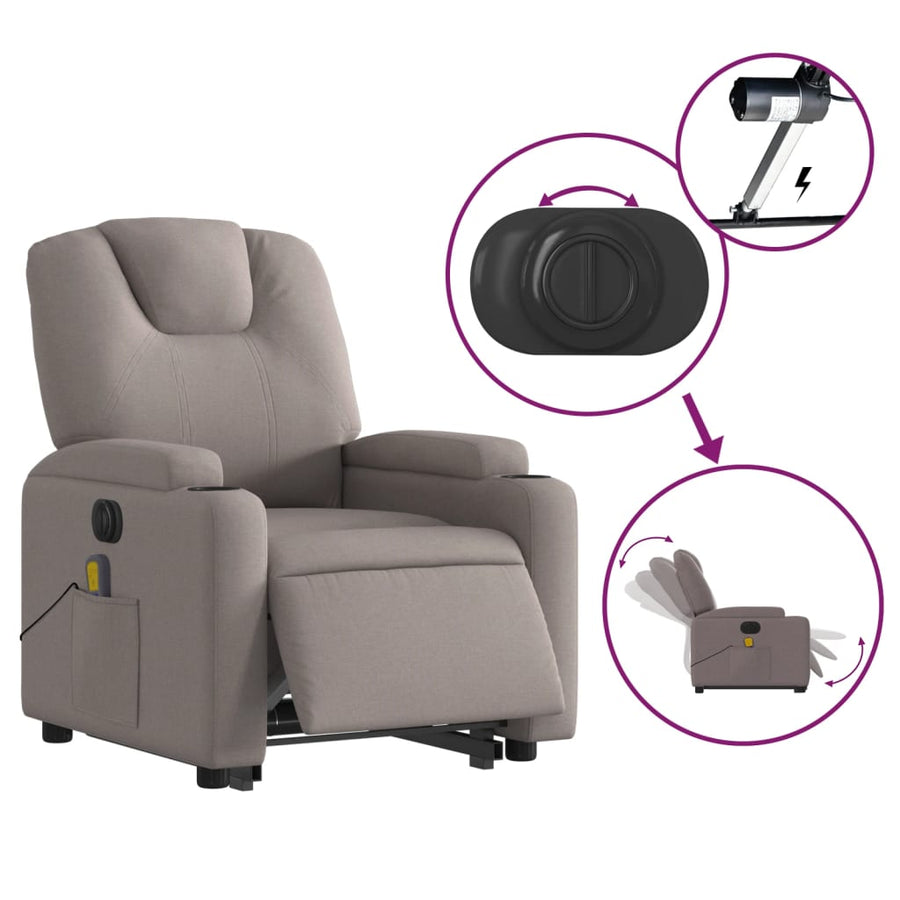 Sta-Op-Massagestoel Stof Taupe 1 Ja Elektrisch verstelbaar