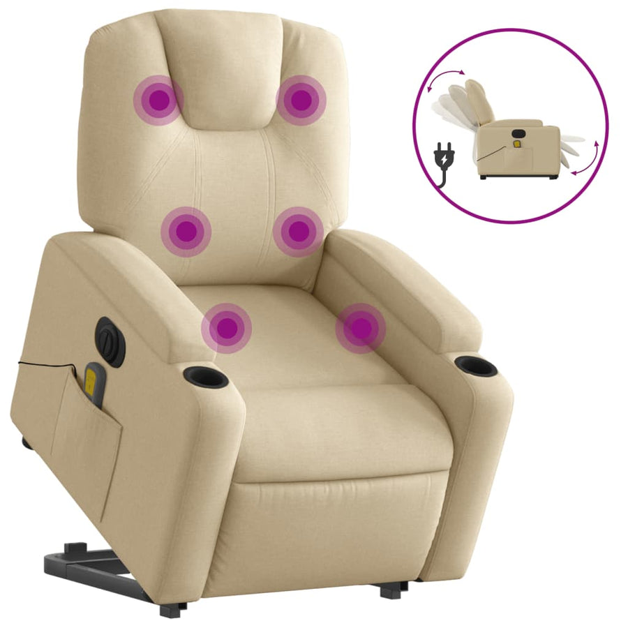 Sta-Op-Massagestoel Stof Kleurig Crème Ja Elektrisch verstelbaar