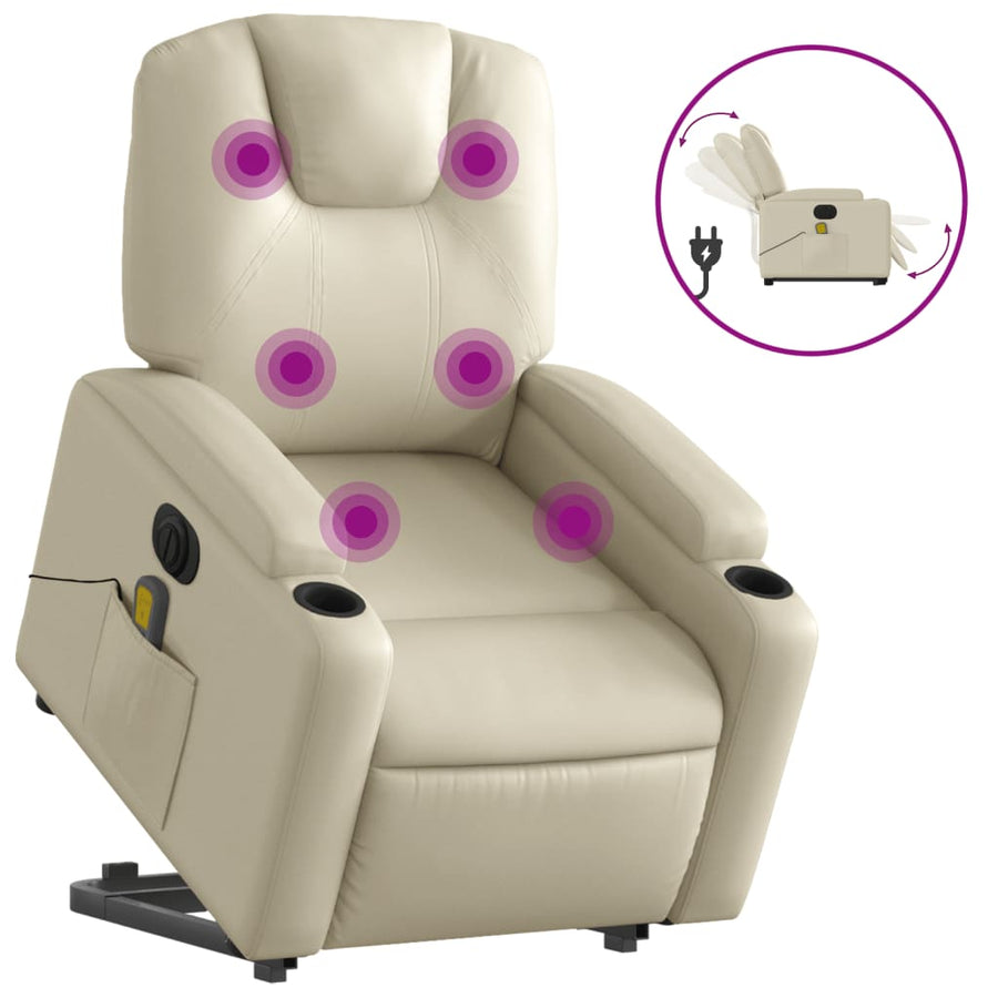Sta-Op-Massagestoel Elektrisch Kunstleer Kleurig Crème Ja Elektrisch verstelbaar