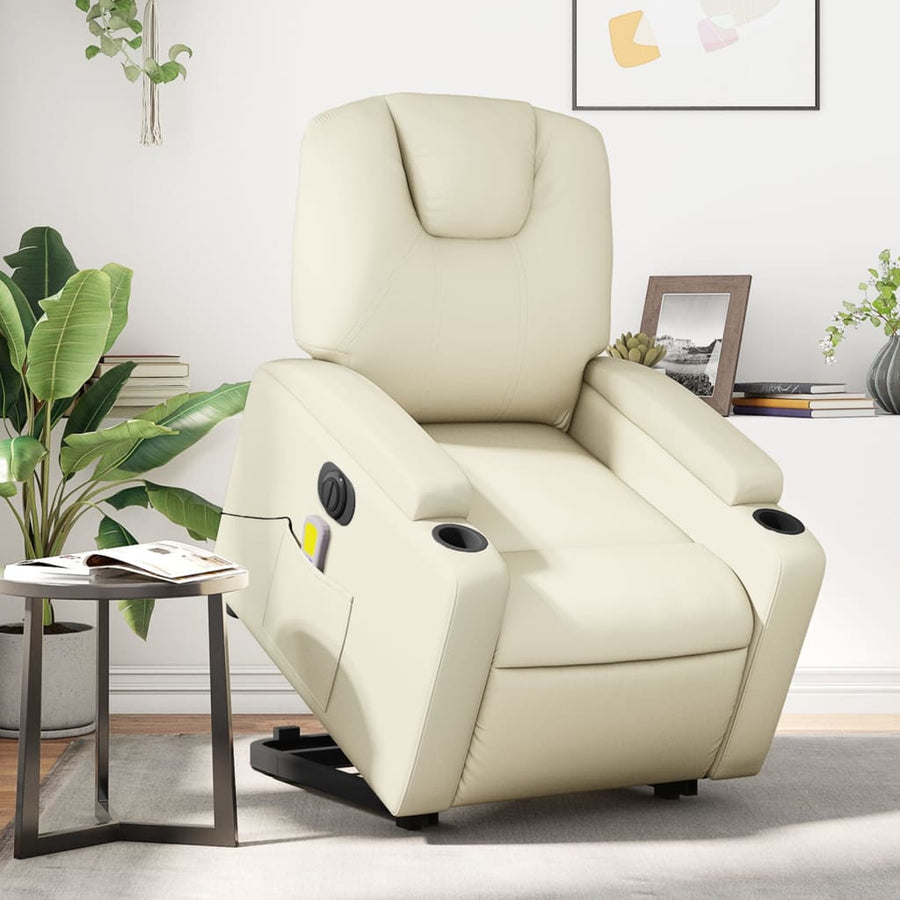 Sta-Op-Massagestoel Elektrisch Kunstleer Kleurig Crème Ja Elektrisch verstelbaar