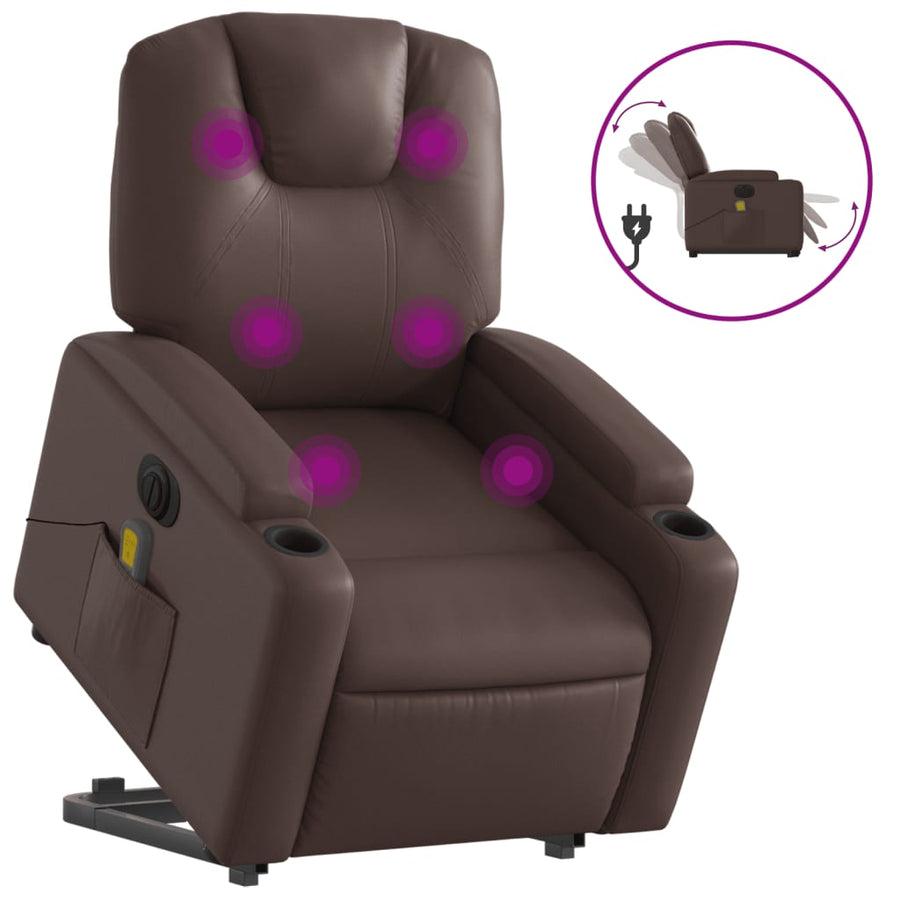 Sta-Op-Massagestoel Elektrisch Kunstleer Bruin Ja Elektrisch verstelbaar