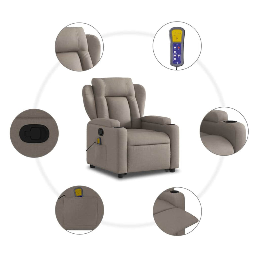 Sta-op-massagestoel verstelbaar stof taupe