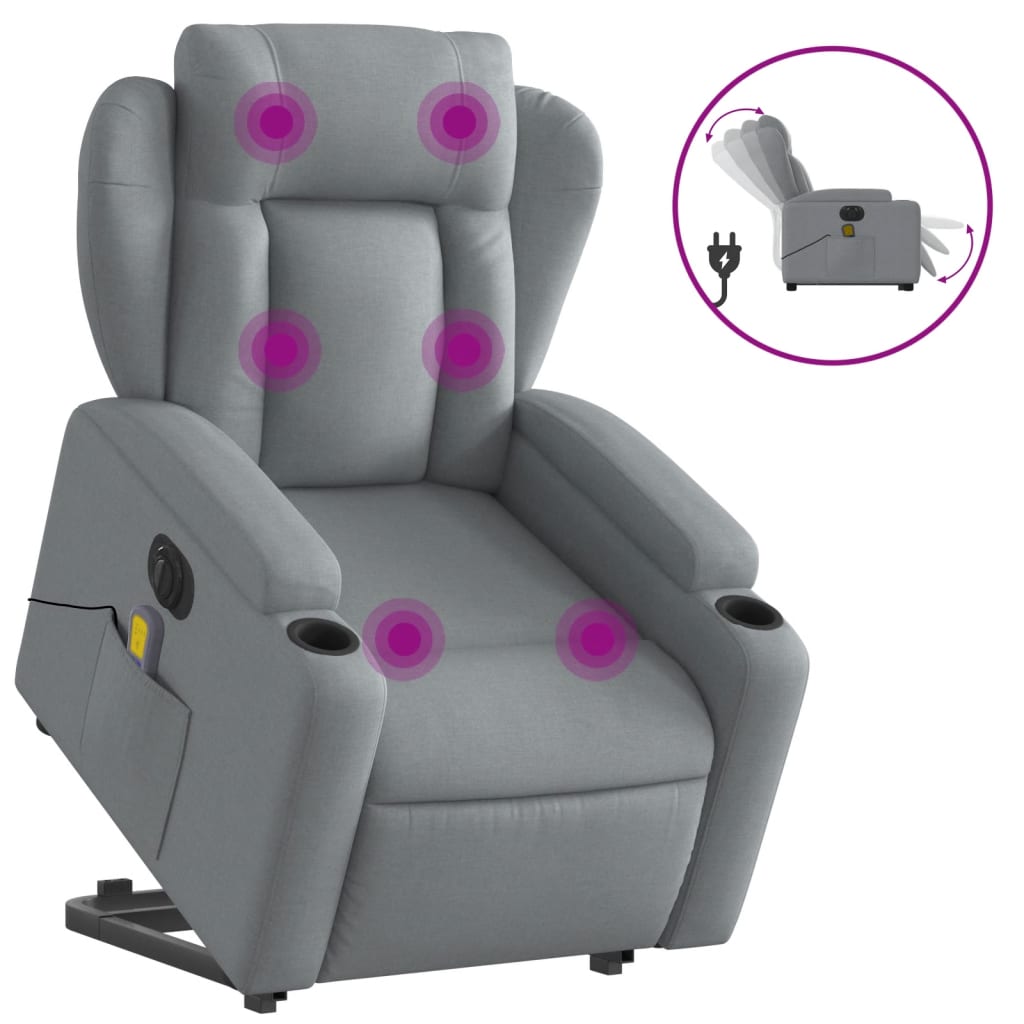 Sta-Op-Massagestoel Stof Lichtgrijs Ja Elektrisch verstelbaar