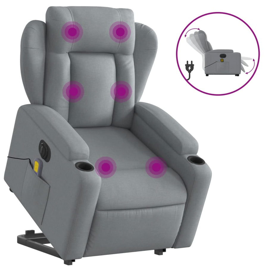 Sta-Op-Massagestoel Stof Lichtgrijs Ja Elektrisch verstelbaar