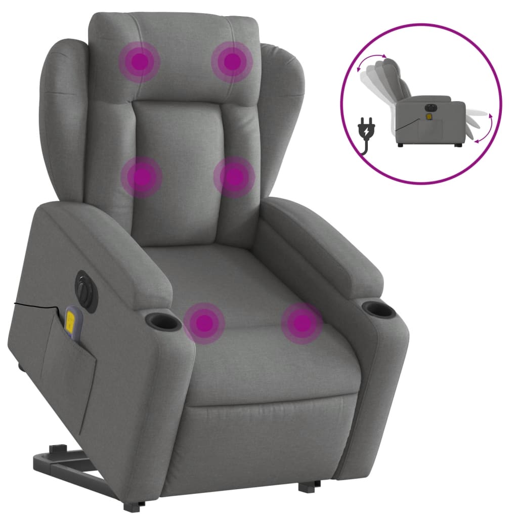 Sta-Op-Massagestoel Stof Donkergrijs Ja Elektrisch verstelbaar