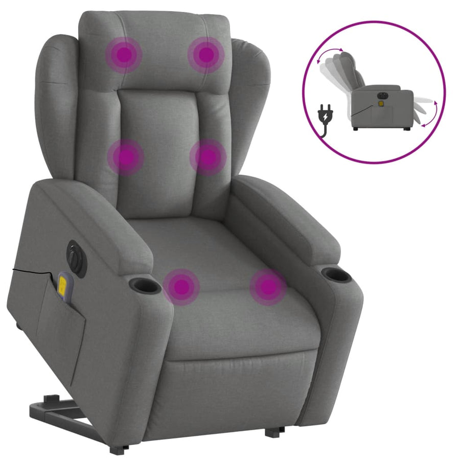 Sta-Op-Massagestoel Stof Donkergrijs Ja Elektrisch verstelbaar