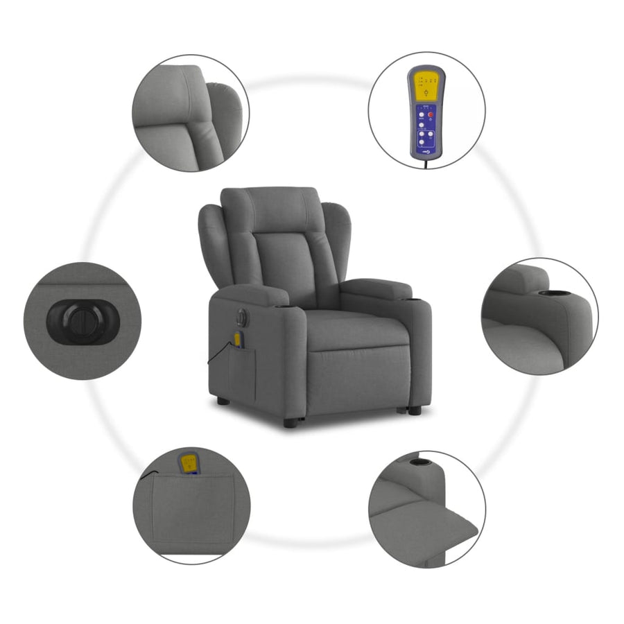 Sta-Op-Massagestoel Stof Donkergrijs Ja Elektrisch verstelbaar