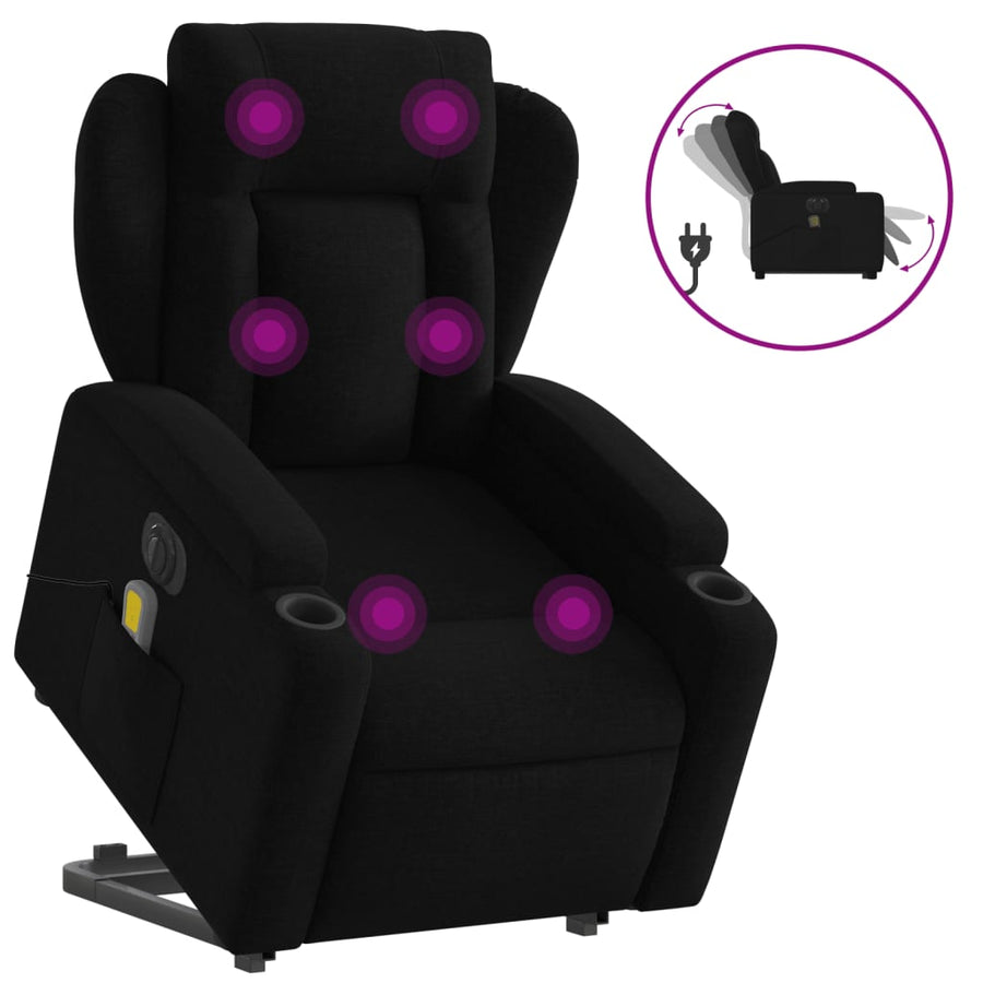 Sta-Op-Massagestoel Stof Zwart Ja Elektrisch verstelbaar