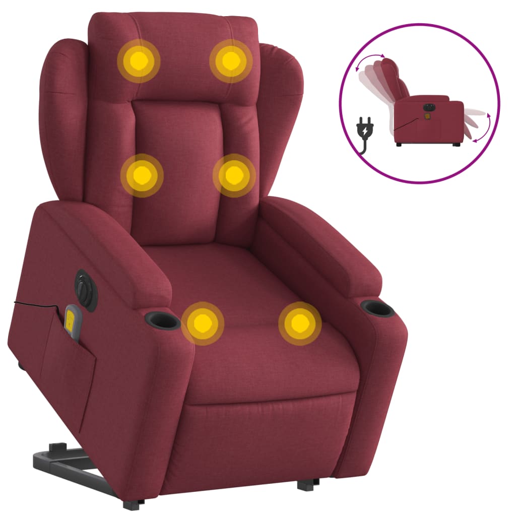 Sta-Op-Massagestoel Stof Wijnrood Ja Elektrisch verstelbaar