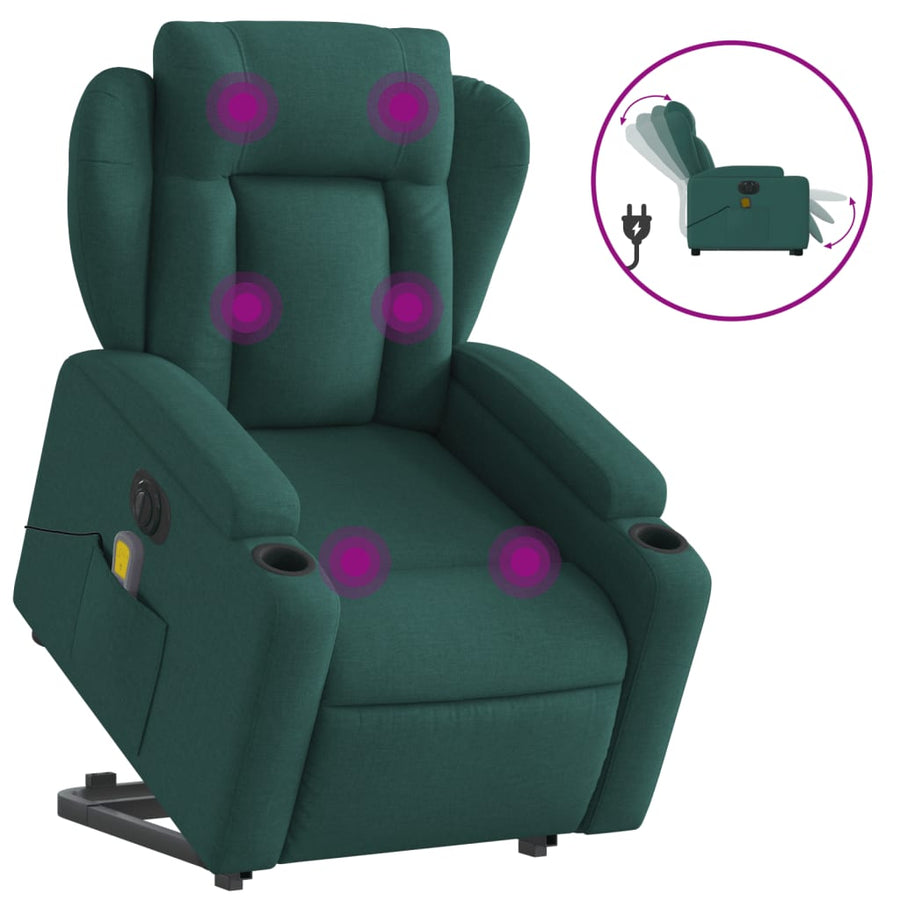 Sta-Op-Massagestoel Stof Donkergroen Ja Elektrisch verstelbaar