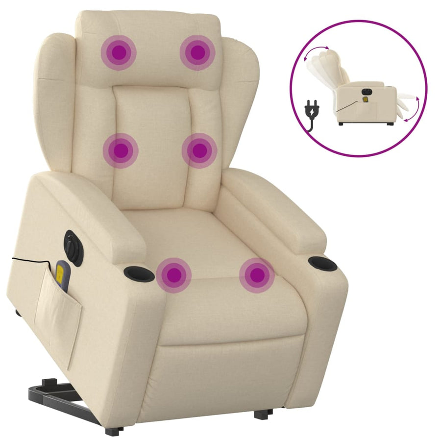 Sta-Op-Massagestoel Stof Kleurig Crème Ja Elektrisch verstelbaar