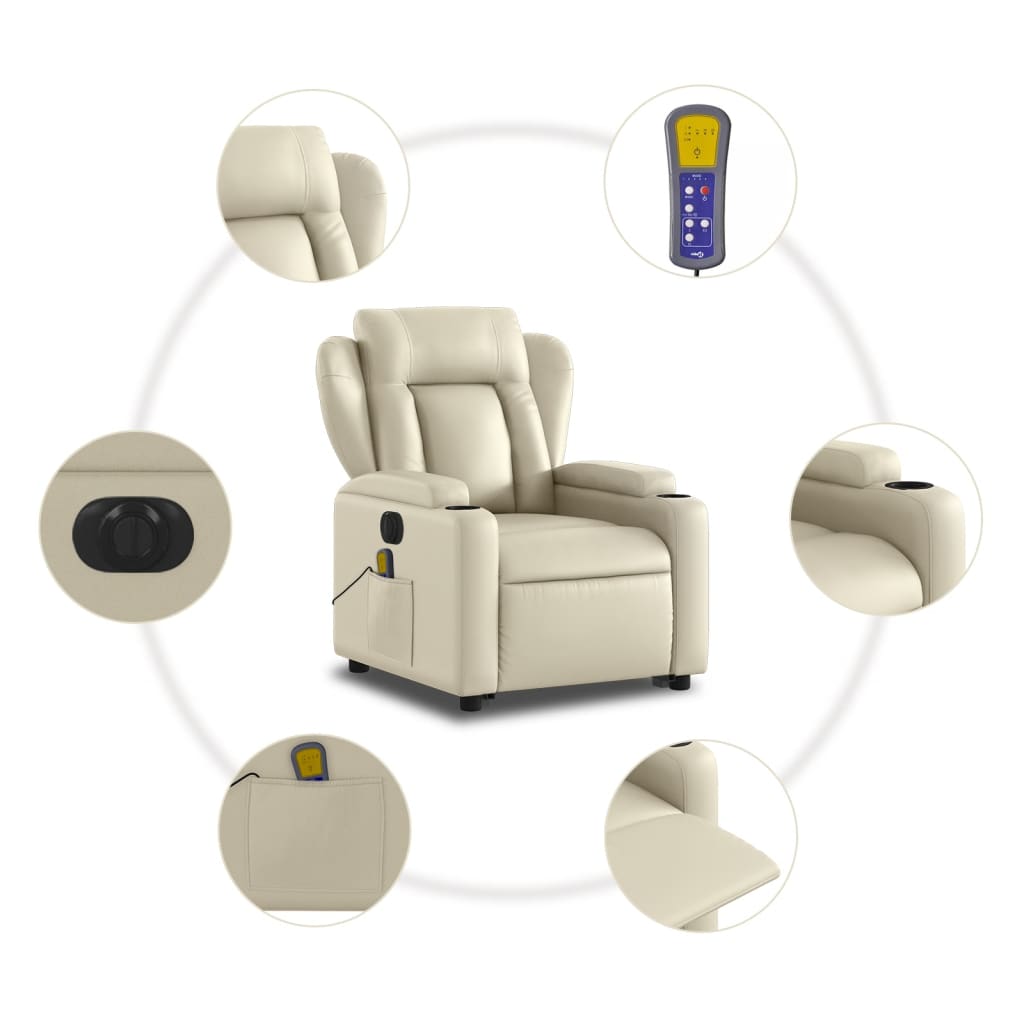 Sta-Op-Massagestoel Elektrisch Kunstleer Kleurig Crème Ja Elektrisch verstelbaar