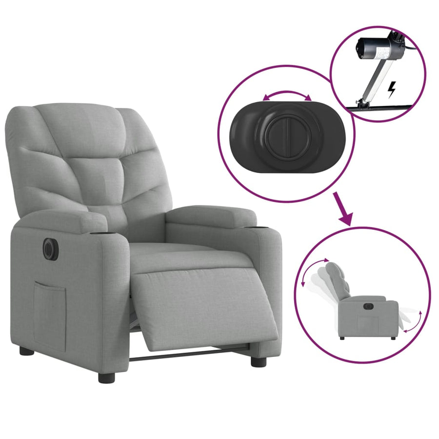 Fauteuil elektrisch verstelbaar stof lichtgrijs