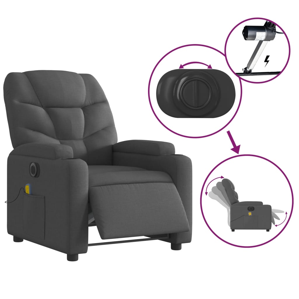 Massagestoel Stof Donkergrijs Ja Elektrisch verstelbaar
