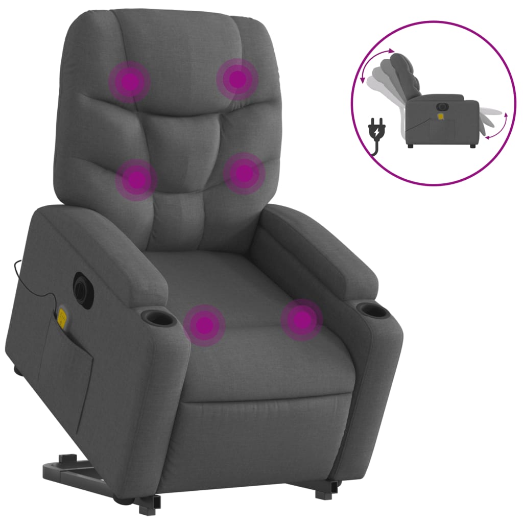 Sta-Op-Massagestoel Stof Donkergrijs Ja Elektrisch verstelbaar
