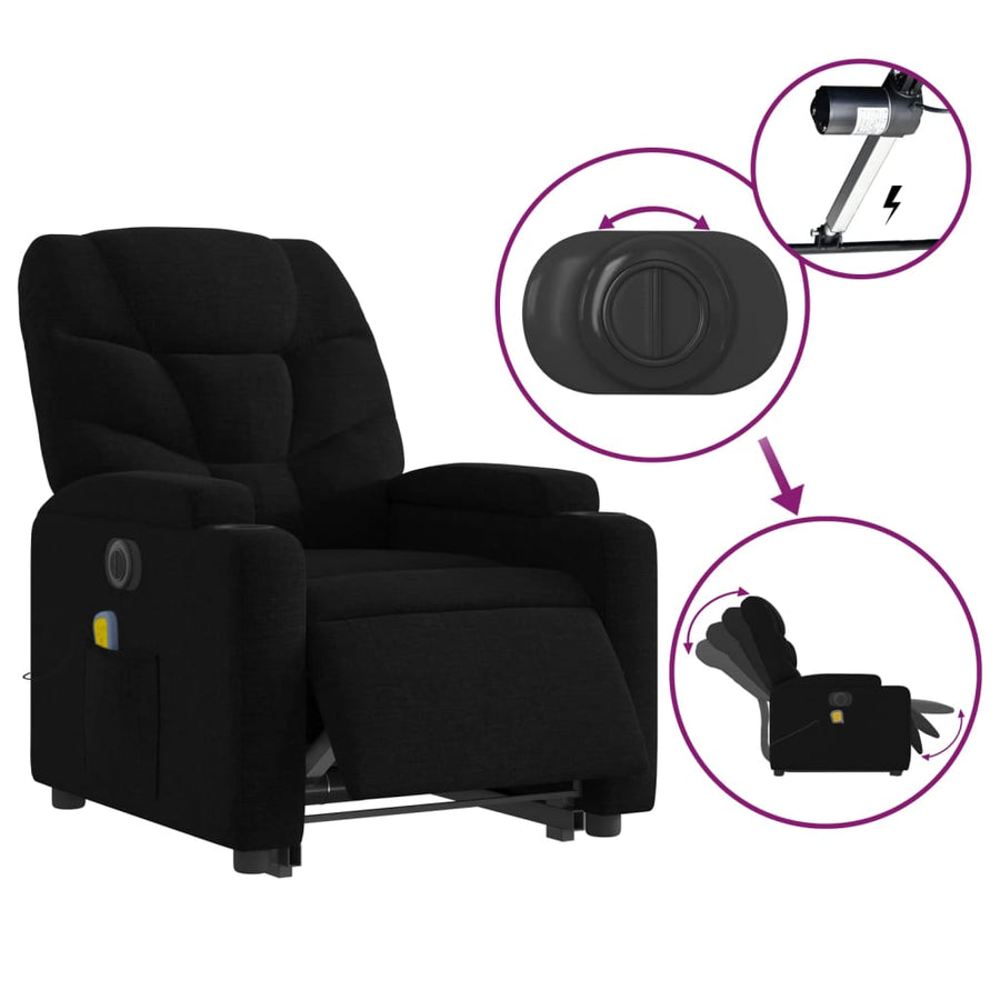 Sta-Op-Massagestoel Stof Zwart Ja Elektrisch verstelbaar