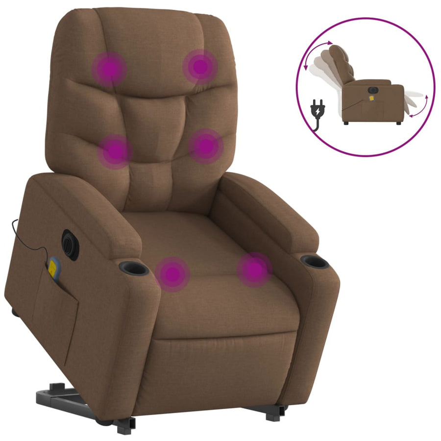 Sta-Op-Massagestoel Stof Bruin Ja Elektrisch verstelbaar
