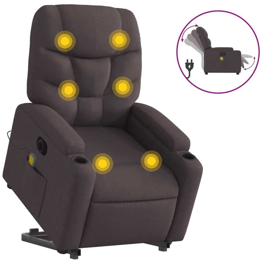 Sta-Op-Massagestoel Stof Donkerbruin Ja Elektrisch verstelbaar