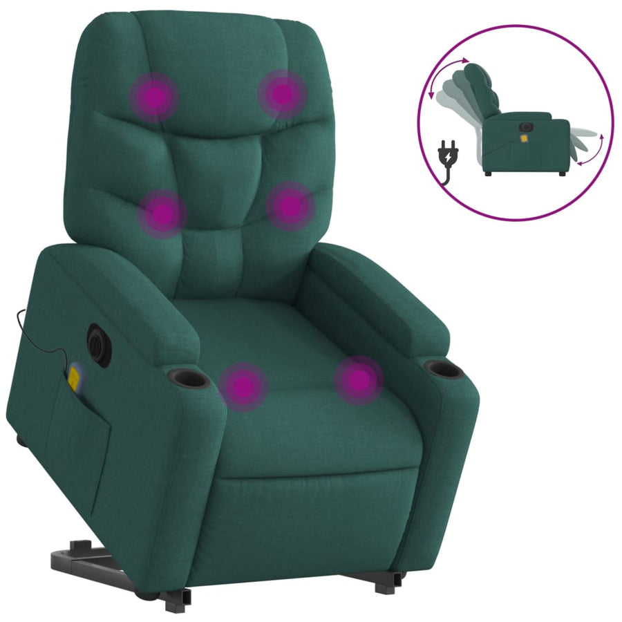 Sta-Op-Massagestoel Stof Donkergroen Ja Elektrisch verstelbaar